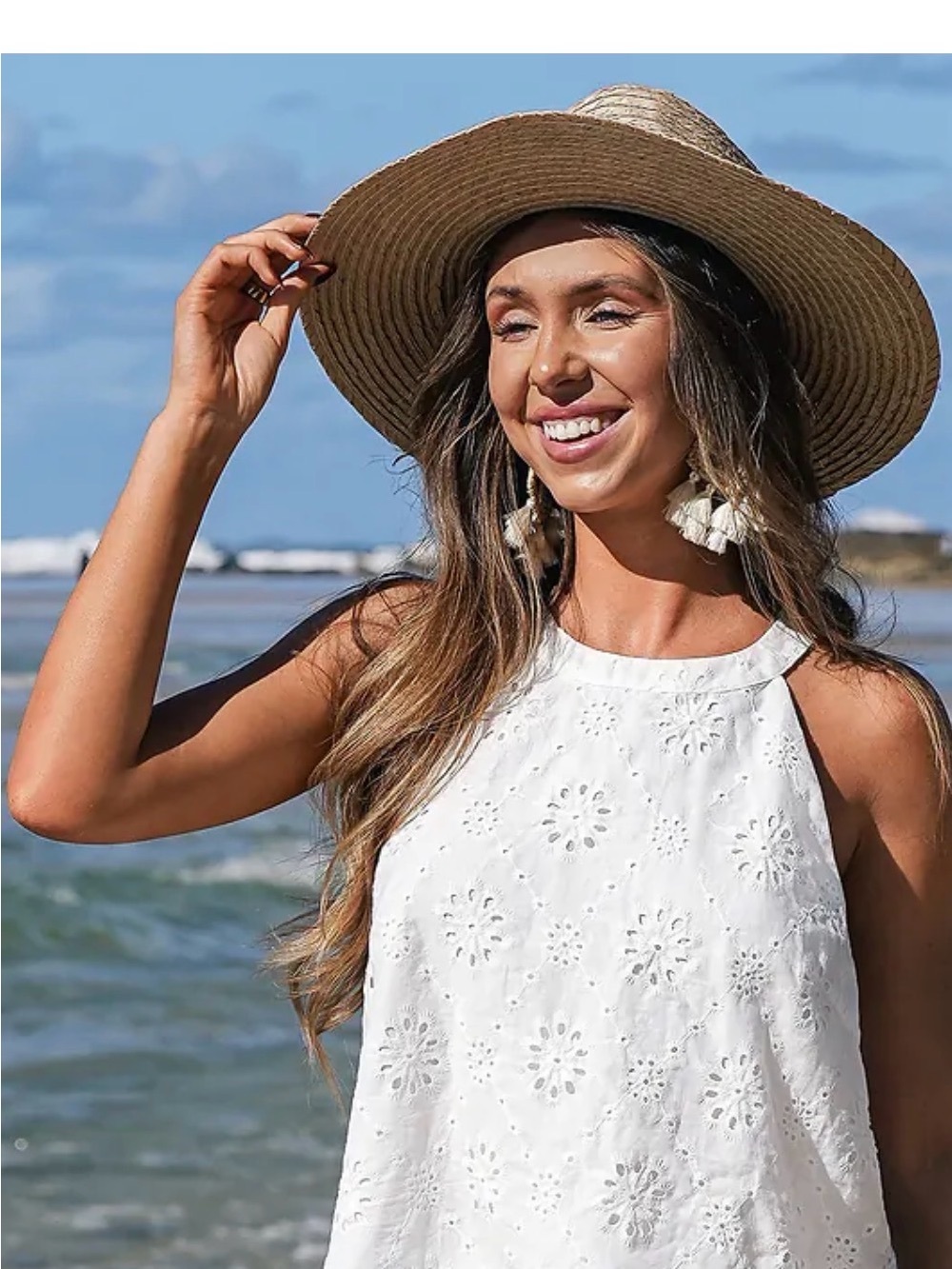 Cupshe White Eyelet Halter Neck Summer Top